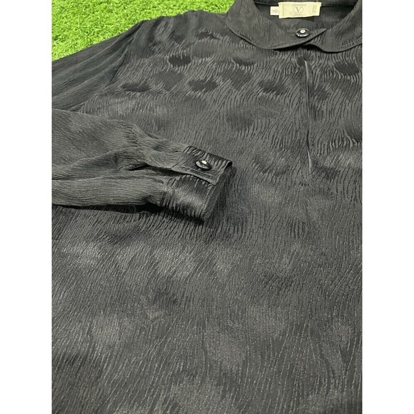 Valentino Studio VTG Textured Long Sleeve Silk Shirt Rhinestone Button EU42 US8 - Picture 3 of 10